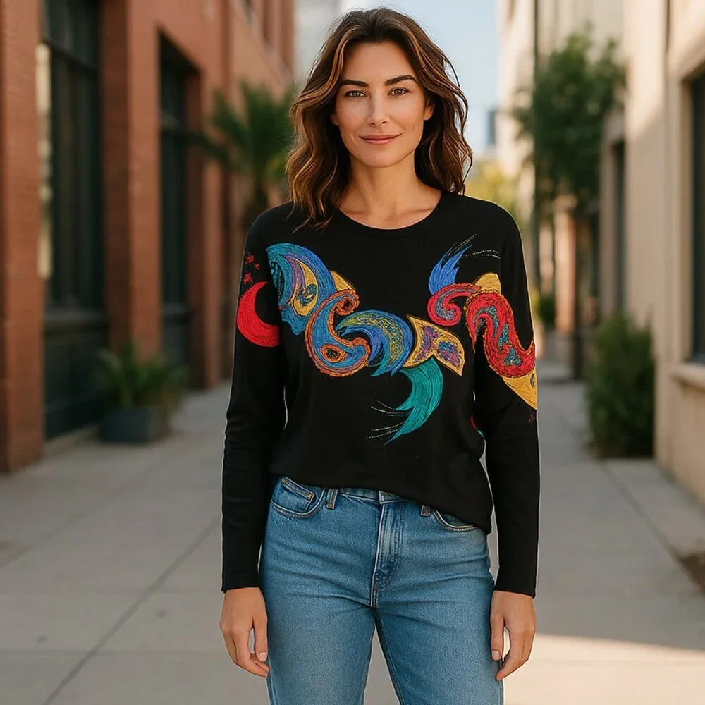 Vintage Jarrods Colorful 90's BEADED Pullover Top Ladies Med ART TEACHER ARTSY - Picture 1 of 6